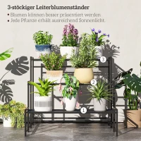 Outsunny Blumentopfständer, 3-stufiger Pflanzenständer in Treppenform, Blumentopfgestell für drinnen und draußen, Metall, Schwarz(m-4)