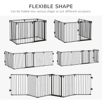 PawHut Dog Safety Gate 6-Panel Playpen Fireplace Christmas Tree Steel Fence Stair Barrier Room Divider Black(m-7)