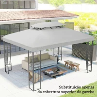 Outsunny Toldo de Substituição 4x3 m com Teto Duplo Orifícios de Drenagem e Proteção UV Apenas Toldo NÃO Inclui Estrutura Cinzento Claro(m-7)