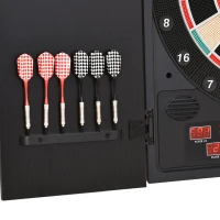 HOMCOM Electronic Dartboard Set, 27 Games Modes and 202 Variations, LED & 12 Soft Tip Darts and Cabinet to Storage, Ready-to-Play Multi-Game Option Darts Machine(m-8)