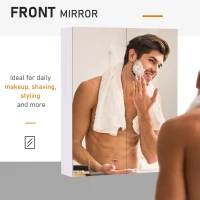 HOMCOM Mirror Cabinet, Wall Mount Bathroom Storage Cabinet with Adjustable Shelf, Double Door Cupboard, 60 x 15 x 75 cm, White(m-7)