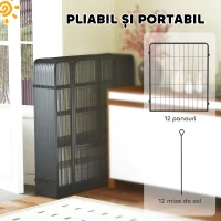 PawHut Țarc pentru Câini din Oțel Rezistent, 12 Panouri, cu Uși, pentru Câini de Talie Medie, 80 cm Înălțime, Negru(m-6)