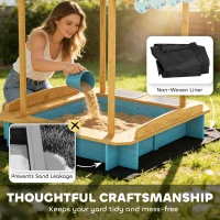 AIYAPLAY Arenero para Niños de Madera con Techo 3 Bancos 2 Cajas de PP Forro para Niños de 3-6 Años 128x118x121 cm Azul(m-4)