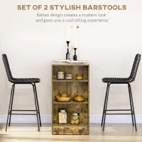 HOMCOM PE Rattan Bar Stools Set of 2, Counter Height Barstools with Steel Legs and Footrest for Dining Room, Pub, Black(m-4)