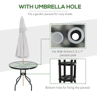 Outsunny Bistro Table Outdoor - Round Dining Coffee Table with Parasol Hole, Tempered Glass Top Side Table for Patio Garden, 80cm Dia.(m-4)