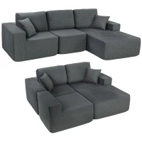 HOMCOM Modulares Ecksofa, L-förmiges Sofa-Bett mit tiefem Sitz, breiten Armlehnen, 2 Kissen, Dunkelgrau(m-11)