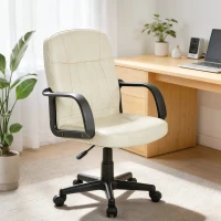 HOMCOM Executive Office Chair for Home, Mid Back PU Leather Computer Desk Chair for Adults with Arm, Wheels, Cream(m-9)