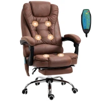Vinsetto Office Chair with 6 Point Massage and Back Heat, Microfiber Desk Chair with Footrest Adjustable Height and Swivel Wheels, Back Reclining, Brown(m-10)