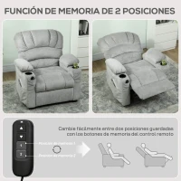 HOMCOM Sillón Relax Reclinable Eléctrico Silencioso con Función Memoria Reposapiés Mando a Distancia Bolsillo Lateral Gris(m-5)