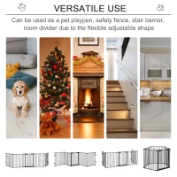 PawHut Pet Safety Gate 5-Panel Playpen Fireplace Christmas Tree Metal Fence Stair Barrier Room Divider with Walk Through Door Black(m-4)