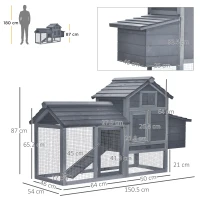 PawHut Small Chicken Coop with Run Hen House Poultry Nesting Box Grey 150.5 x 54 x 87cm(m-15)
