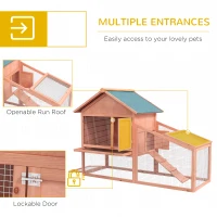 PawHut 2 Tier Rabbit Hutch Outdoor, Guinea Pig Hutch, Solid Wood Bunny House, Water Resistant Asphalt Roof Ramp Sliding tray 144 x 64.5 x 100 cm(m-5)