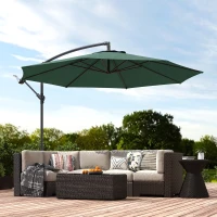 Outsunny 3 m Overhanging Cantilever Parasol, with Cross Base - Dark Green(m-2)
