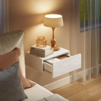 HOMCOM Conjunto de 2 Mesas de Cabeceira com 1 Gaveta Desenho Montado na Parede Estilo Moderno para Dormitório 40x30x15 cm Branco(m-6)