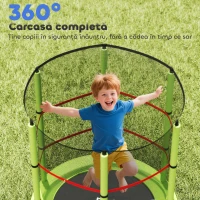 HOMCOM Saltea Elastică pentru Copii 3-6 Ani cu Plasă de Protecție, 6 Stâlpi și 3 Intrări, Ø140x190 cm, Verde(m-7)