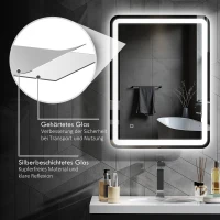 HOMCOM Badezimmerspiegel, beleuchtet, Touch-Steuerung, beschlagfrei, dimmbar, 3 Lichtfarben, 60 x 80, Silber(m-8)