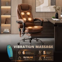 Vinsetto Office Chair with 6 Point Massage and Back Heat, Microfiber Desk Chair with Footrest Adjustable Height and Swivel Wheels, Back Reclining, Brown(m-4)
