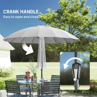 Outsunny 2 m Shanghai Garden Parasol Umbrella with 16 Fibreglass Ribs, Outdoor Parasol Sun Shade with Crank & Tilt, Light Grey(m-6)