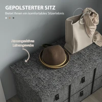 HOMCOM Gepolsterte Schuhbank, 6 Schuhfächer, MDF-Rahmen, Leinenoptik, Grau(m-4)
