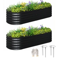 Outsunny Set of Two 150 x 60cm Steel Planters - Dark Grey(m-10)