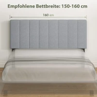 HOMCOM Kopfteil 3-fach höhenverstellbar Bettkopfteil mit Metallbeinen Leinenoptik für Schlafzimmer 160x10x106/116/126 cm Grau(m-4)