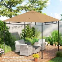 Outsunny Techo de Repuesto para Cenador, 3x3 m, Cubierta de Repuesto con 8 Orificios de Drenaje, Ventilación y Protección UV, SOLO Toldo de Recambio para Pabellón Gazebo, Beige(m-8)