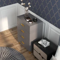HOMCOM Four Drawer Embossed Line Dresser - Grey/Gold Tone(m-7)