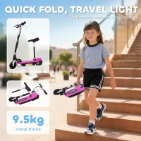HOMCOM Foldable Powered Scooter Ride on 12V 120W W/Brake Kickstand-Pink(m-5)