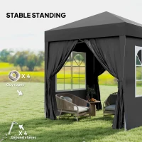 Outsunny 2 x 2 m Garden Pop Up Gazebo, Wedding Party Tent Marquee, Water Resistant Awning Canopy with Sidewalls, Windows, Carry Bag, Black(m-6)