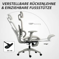 HOMCOM Bürostuhl, Ergonomischer Schreibtischstuhl mit Netzstoffbezug, verstellbar, rollbar, mit Armlehnen, Kopfstütze, Beige(m-6)