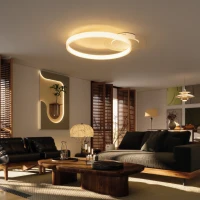 HOMCOM Deckenlampe, Deckenleuchte mit Zwei-Ring-Design, Rund 50 x 40 x 7,4 cm, Weiß(m-8)