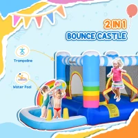 Outsunny Kids Rainbow Bouncy Castle & Pool House Inflatable Trampoline w/ Blower Pump(m-4)