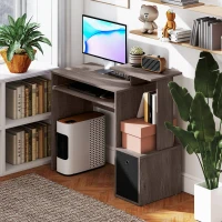 HOMCOM Computer Desk with Keyboard Tray, Fabric Drawer and Storage Shelf for Home Office, Study Workstation, Grey(m-7)