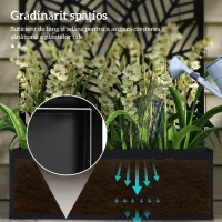 Outsunny Jardinieră Metalică Înălțată pentru Exterior cu Suport de Intimitate, Panou Decorativ și Vas pentru Plante, Montabilă pe Perete sau Independentă, Negru(m-5)