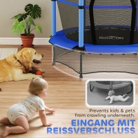 HOMCOM Trampolin für Kinder, Ø140 cm, mit Sicherheitsnetz, für innen und außen, Stahl, Kunststoff, belastbar bis 50 kg, Blau(m-8)