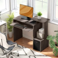 HOMCOM Computer Desk with Keyboard Tray, Fabric Drawer and Storage Shelf for Home Office, Study Workstation, Grey(m-2)