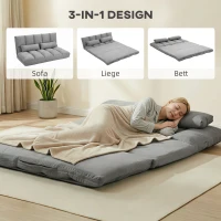 HOMCOM Bodensofa klappbar Schlafsofa mit 3-stuhfig verstellbar Rückenlehne Hellgrau(m-4)