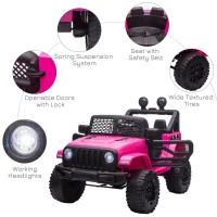 HOMCOM Kids Electric Ride On Car 12V Off Road Toy with Parental Remote Control 2 Motors Horn Lights Suspension Wheels for 3-6 Years Old Pink(m-7)