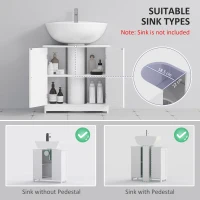 kleankin 60x60cm Under-Sink Storage Cabinet w/ Adjustable Shelf Handles Drain Hole Bathroom Cabinet Space Saver Organizer White(m-4)