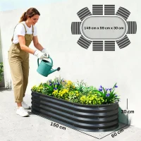 Outsunny Set of Two 150 x 60cm Steel Planters - Dark Grey(m-3)