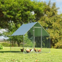 PawHut Enclos poulailler extérieur 4 m², parc grillagé - acier galvanisé Ø19mm - bâche Oxford 420D anti-UV 200x200x200cm argent(m-10)