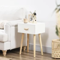 HOMCOM Lot de 2 tables de chevet, table de nuit moderne avec tiroir et pieds en bois massif, 40,5 x 30,5 x 60 cm, blanc(m-7)