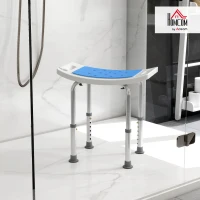 HOMCOM Height Adjustable Bathroom Stool, Shower Chair with Padded Seat and Non-Slip Foot Pads, Blue(m-9)