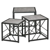 HOMCOM Set of 3 Nesting Coffee Tables, Square Side Tables with Black Metal Frame, for Living Room, Bedroom and Office, Grey(m-11)