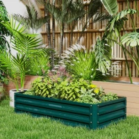 Outsunny Set of 2 Raised Beds for Garden, Galvanised Outdoor Planters for Herbs Vegetables, Use for Patio Balcony, Green(m-8)
