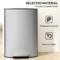 HOMCOM Coș de Gunoi cu Pedală de 50L cu Capac Amortizat, Deschidere la 90° și Găleată Detașabilă, Oțel Inoxidabil, Gri(m-6)