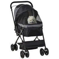 PawHut Pet Stroller Pushchair Foldable Travel Dog Cat Carriage w/ Reversible Handle Brake Basket(m-10)