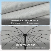 Outsunny 2 m Shanghai Garden Parasol Umbrella with 16 Fibreglass Ribs, Outdoor Parasol Sun Shade with Crank & Tilt, Light Grey(m-5)