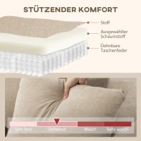 HOMCOM L-förmiges Ecksofa mit flexibler Chaiselongue, 3-Sitzer-Couch mit 2 Kissen, Metallrahmen, für Wohnzimmer, Beige(m-6)