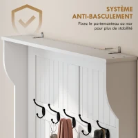 HOMCOM Meuble d'entrée avec banc porte manteaux 3 en 1 5 crochets banc de rangement pour salon couloir 96 x 34 x 179,7 cm crème(m-5)